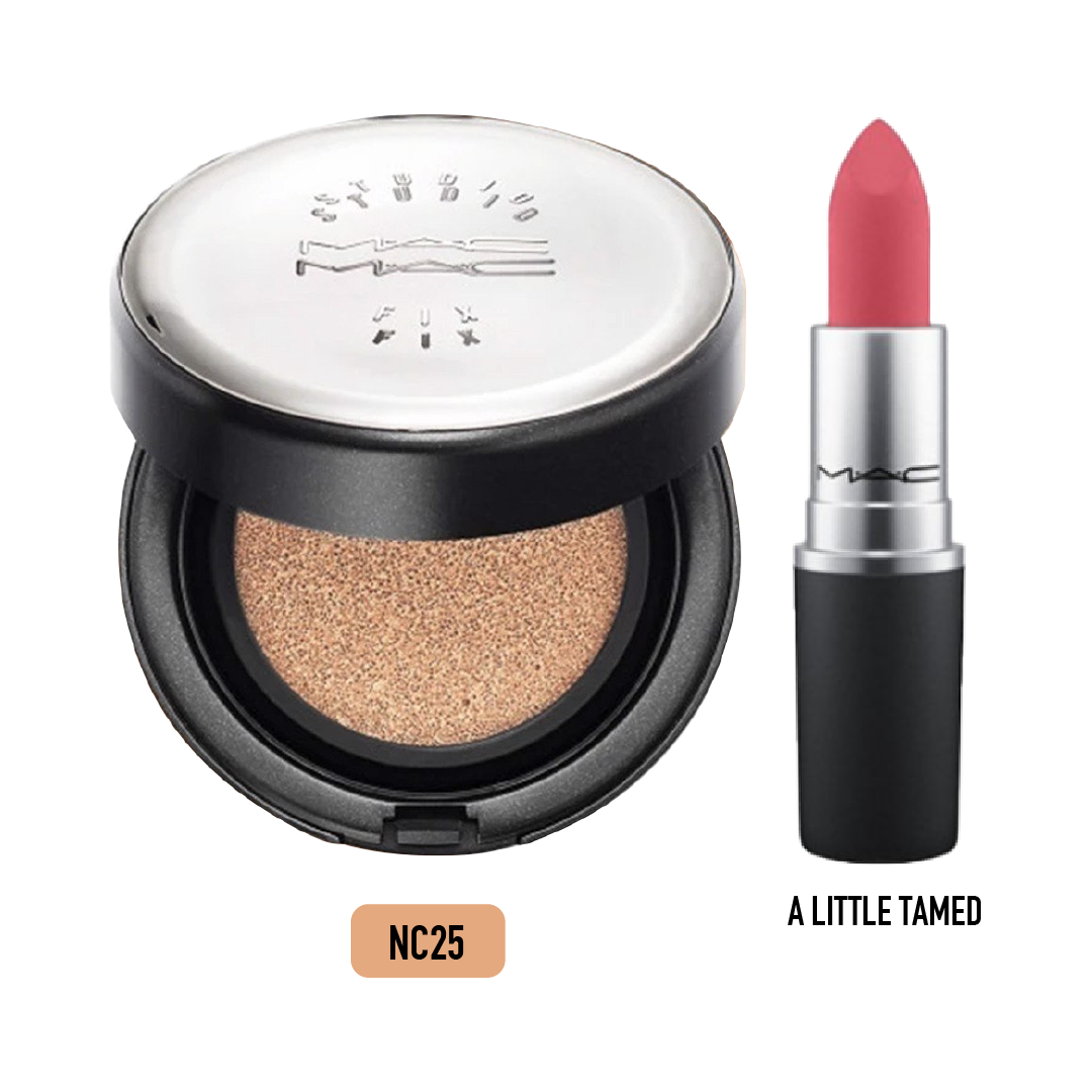 [Tông Nc25 Da Tự Nhiên] Combo Kem Nền Mac Studio Fix Complete Coverage & Son Mac Powder Kiss #A Little Tamed