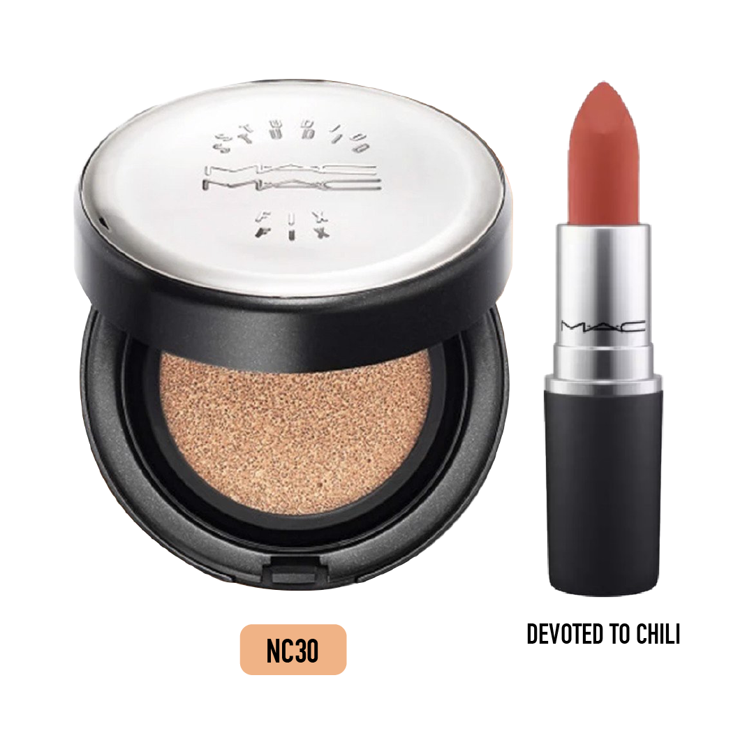 [Tông Nc30 Da Sáng Hồng] Combo Kem Nền Mac Studio Fix Complete Coverage & Son Mac Powder Kiss #Devoted To Chili