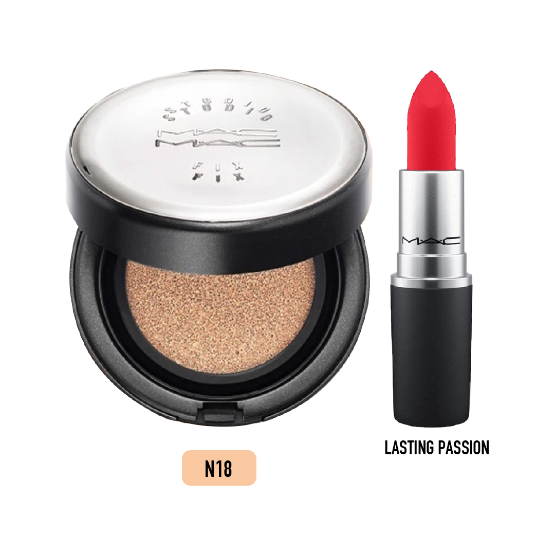 [Tông N18 Da Sáng Trắng] Combo Kem Nền Mac Studio Fix Complete Coverage & Son Mac Powder Kiss #Lasting Passion