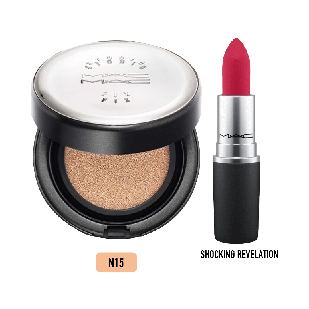 [Tông Nc15 Da Sáng] Combo Kem Nền Mac Studio Fix Complete Coverage & Son Mac Powder Kiss #Shocking Revelation
