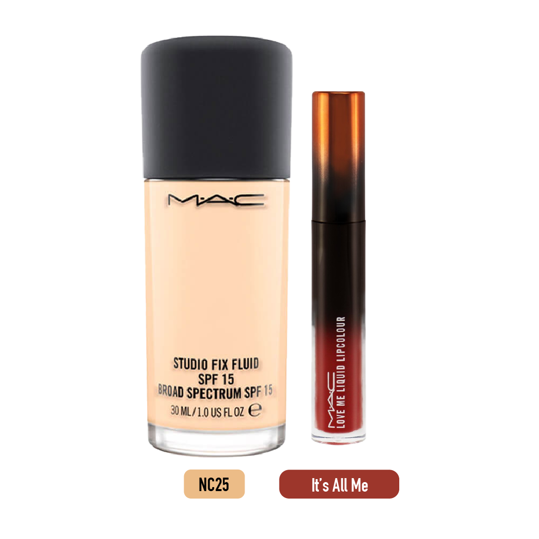 [Tông Nc25 Da Trung Bình Ngăm] Combo Phấn Nền Mac Studio Fix Powder & Son Kem Lì Dưỡng Ẩm Mac Love Me Liquid #It’s All Me