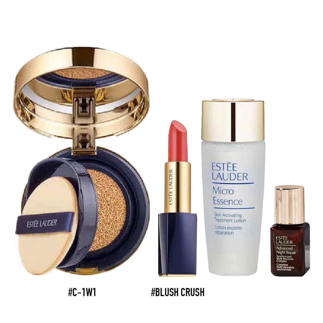 Combo Trang Điểm Dưỡng Da Estee Lauder (Kem Nền Double Wear Bb 1W1 Bone + Son Envy Matte #22 Blush Crush + Sample Tinh Chất Night Repair 7Ml + Nước Thần Micro Essence 30Ml)