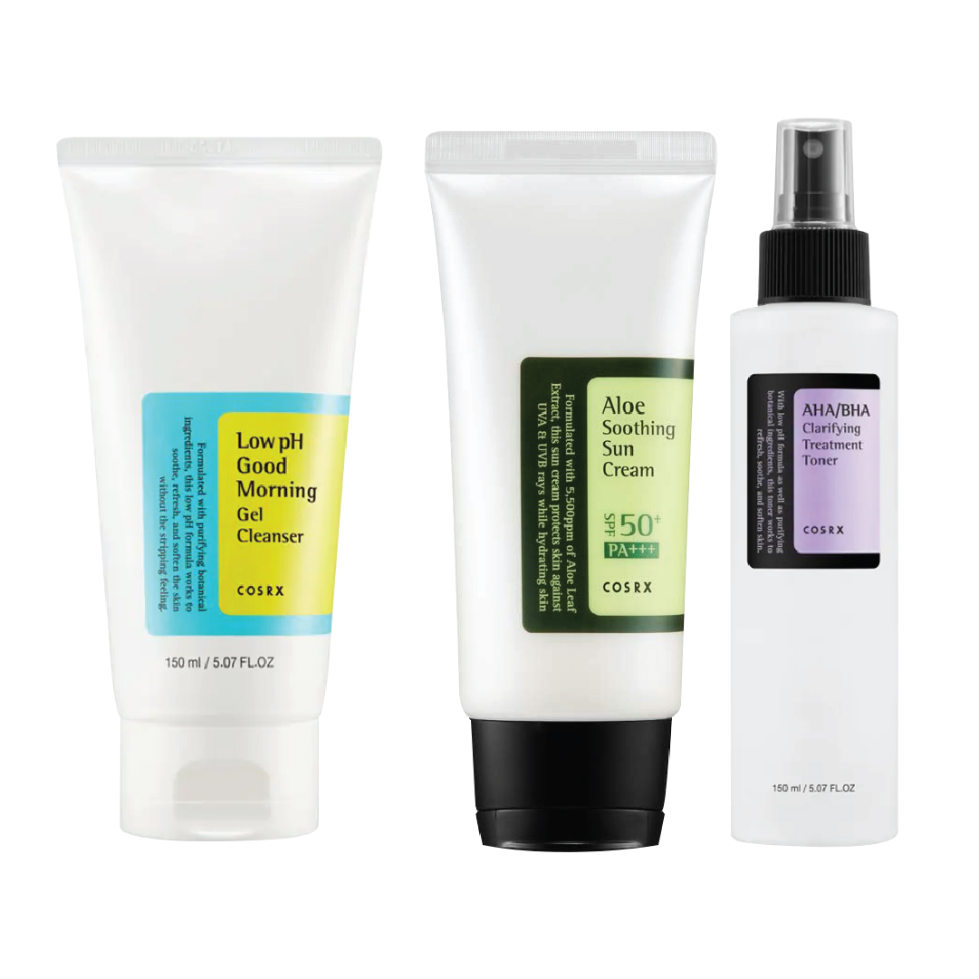 Combo 1 Kem Chống Nắng Cosrx Aloe Soothing + Nước Cân Bằng Cosrx Aha/Bha Clarifying Treatment Toner (Tặng 1 Sữa Rửa Mặt Dạng Gel Cosrx Low Ph Good Morning Gel Cleanser)