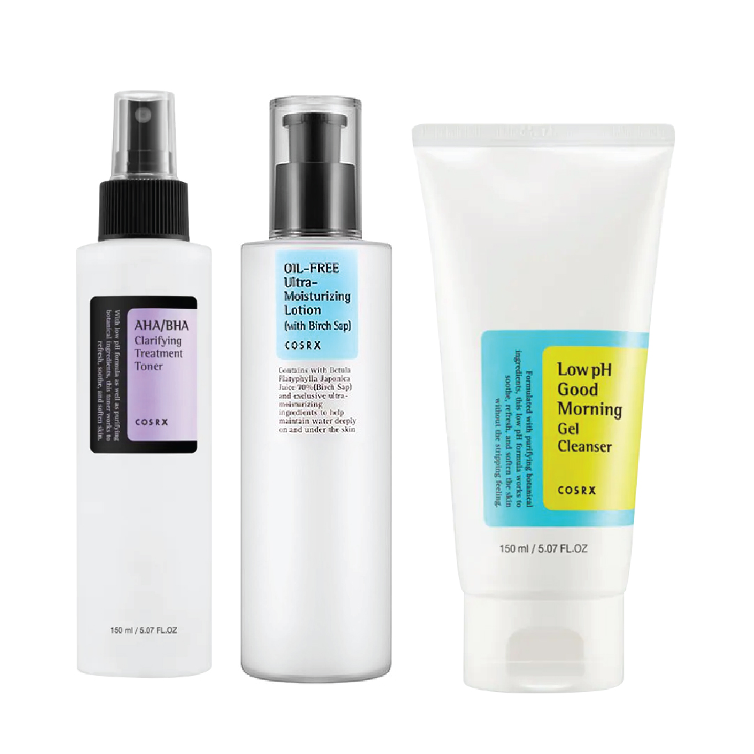 Combo 1 Nước Cân Bằng Cosrx Aha/Bha + 1 Sữa Dưỡng Da Mặt Cosrx Oil Free Ultra (Tặng 1 Sữa Rửa Mặt Dành Cho Da Mụn Cosrx Salicylic Acid )