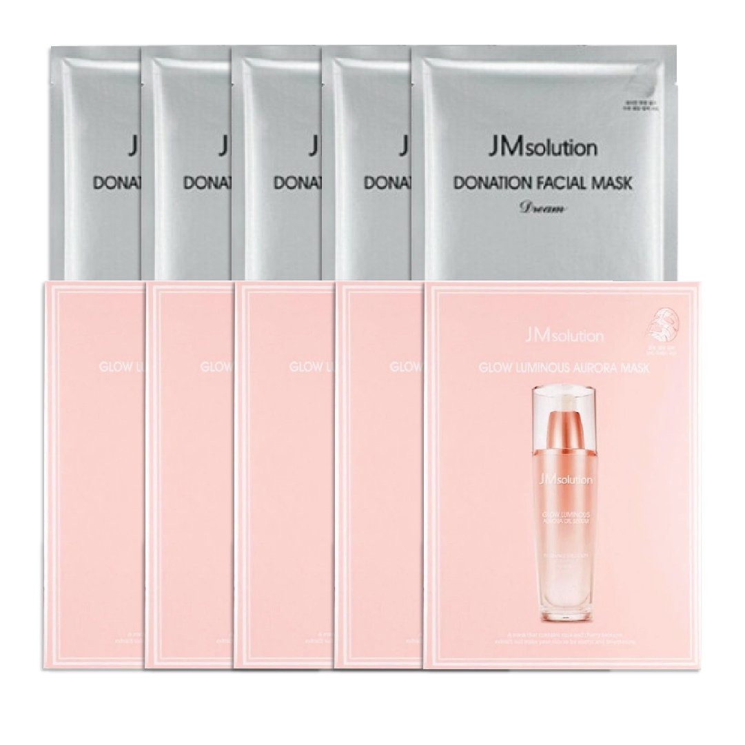 Combo 5 Mặt Nạ Giấy Chống Lão Hoá Jmsolution Donation Facial Mask Dream Và 5 Mặt Nạ Giấy Jmsolution Glow Luminous Aurora Mask