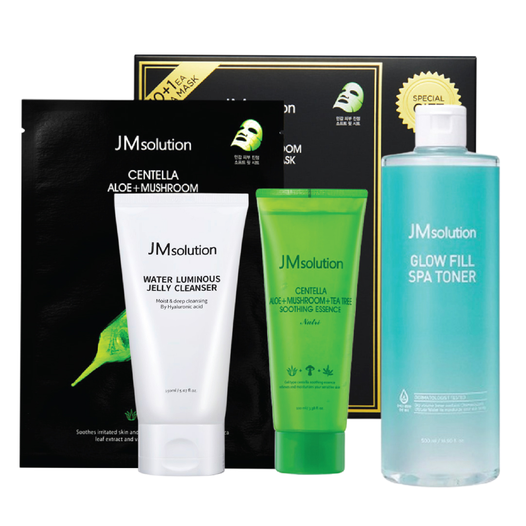 Combo 1 Bộ Mặt Nạ Jmsolution Centella Aloe+Mushroom+Tea Tree Mask Nutri Edition + 1 Nước Cân Bằng Jmsolution (Tặng 1 Sữa Rửa Mặt Jmsolution