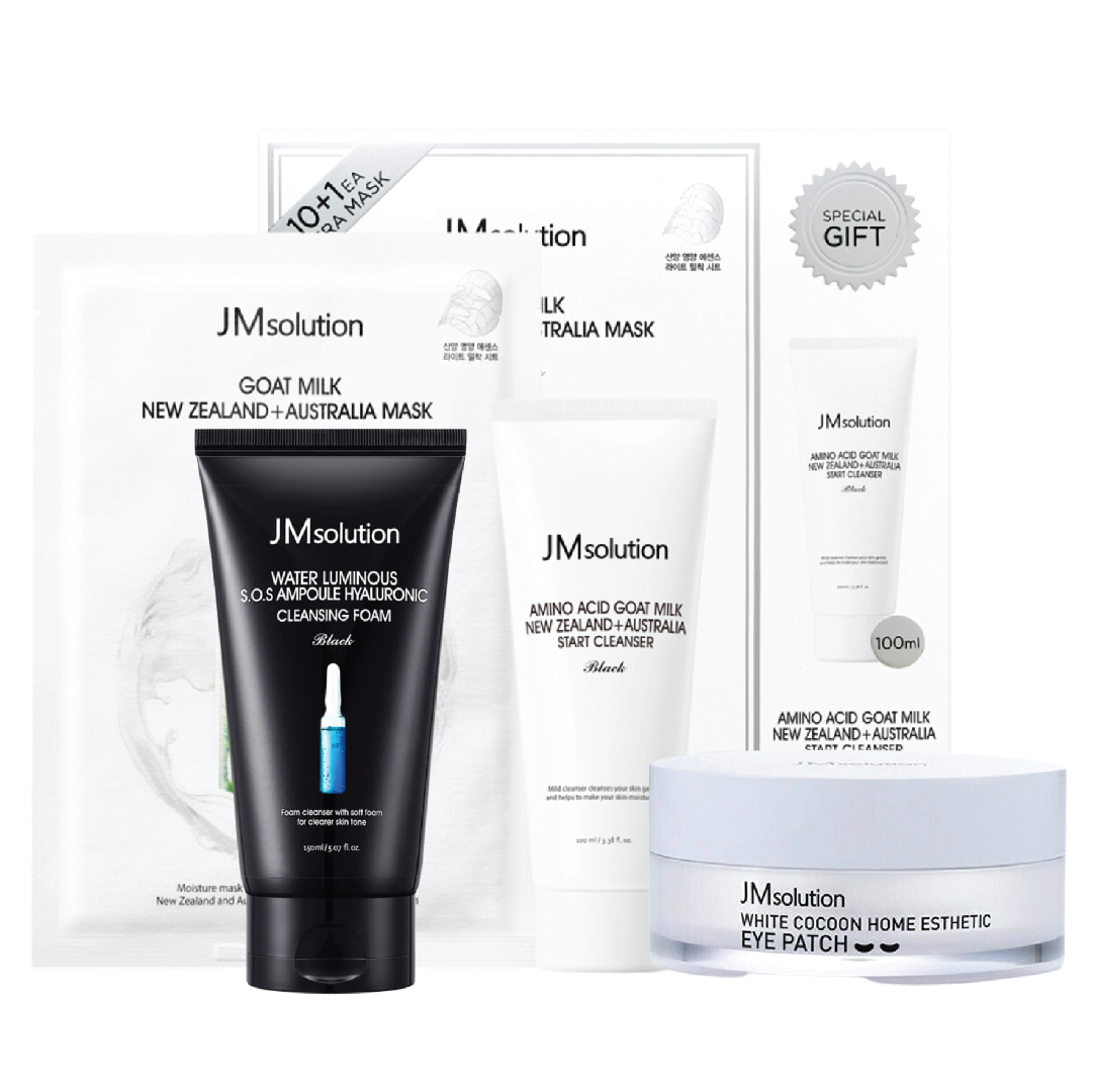 Combo 1 Bộ Mặt Nạ Jmsolution Goat Milk New Zealand+Australia + 1 Mặt Nạ Mắt Kén Giảm Thâm Mắt Jmsolution (Tặng 1 Sữa Rửa Mặt Jmsolution Water Luminous S.o.s)