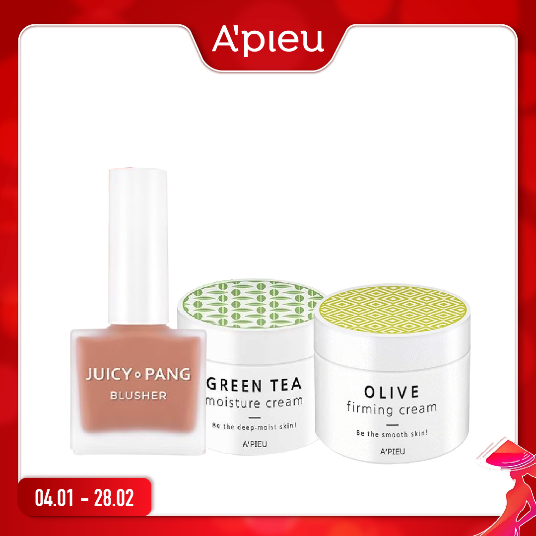 Combo Má Hồng & Kem Dưỡng Da A'pieu Green Tea Seed Moisture (3Cpc)