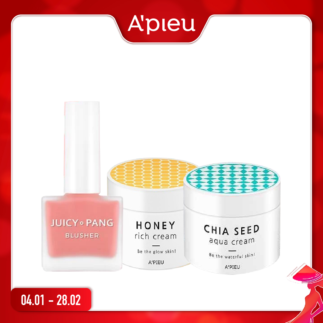 Combo Má Hồng & Sản Phẩm Chăm Sóc Da Mặt A'pieu Honey Rich Cream (3Pc)
