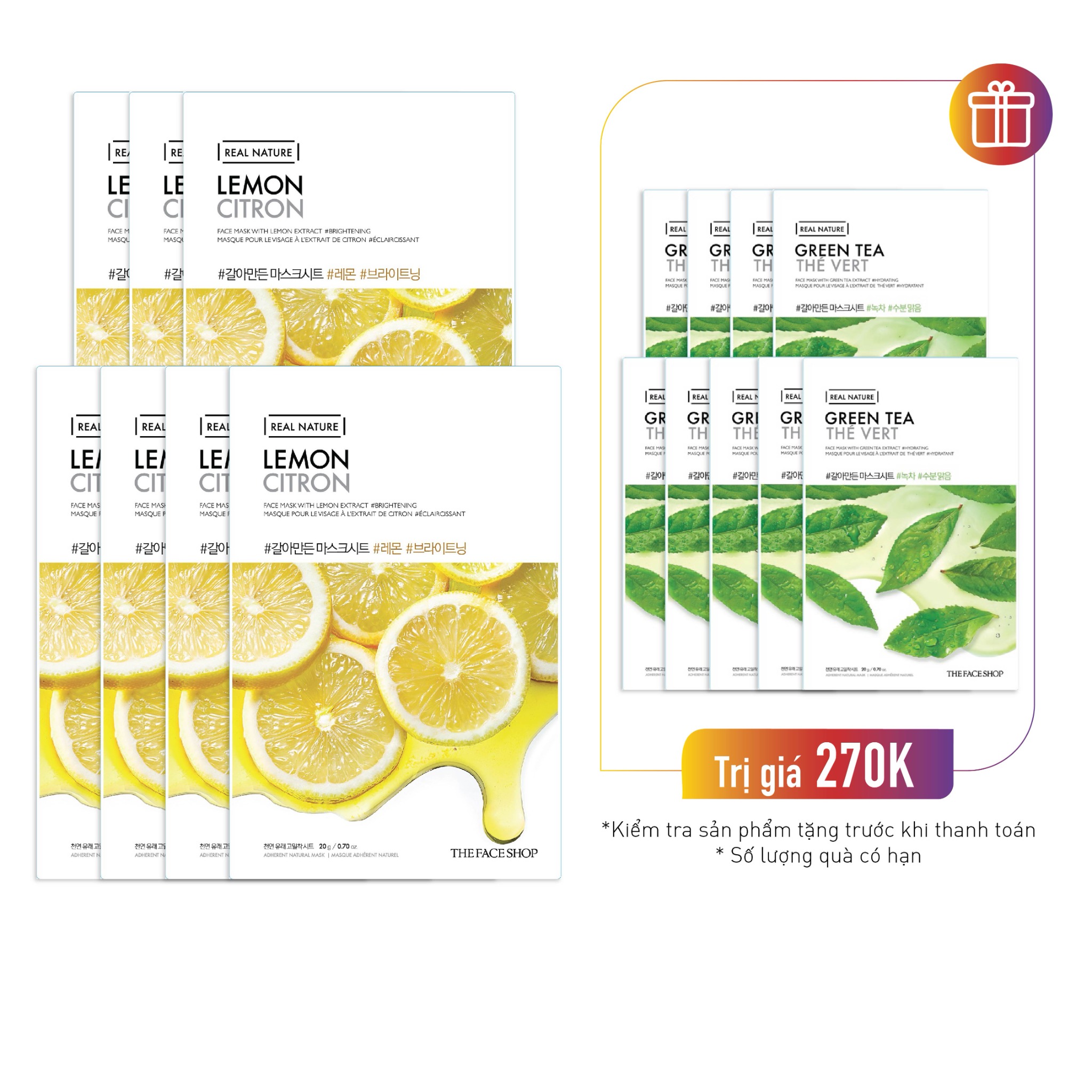 Combo 7 Mặt Nạ Làm Sáng Da Thefaceshop Real Nature Lemon 20G