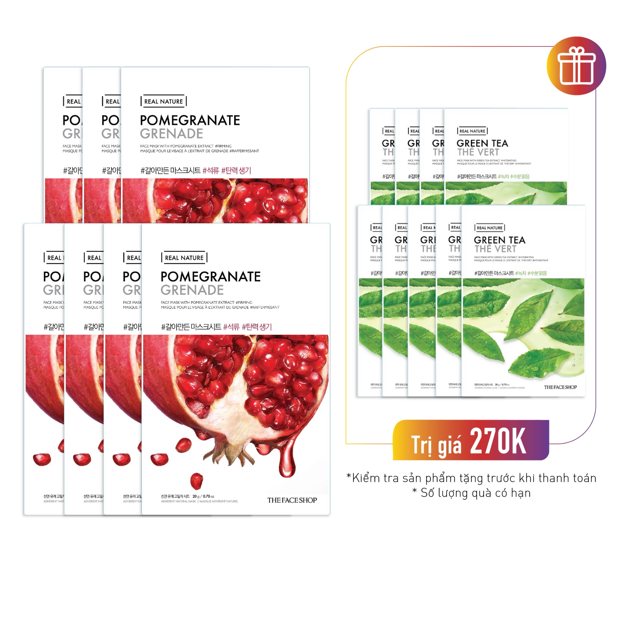 Set 7 Mặt Nạ Giấy Chống Oxy Hóa Thefaceshop Real Nature Pomegranate Face Mask