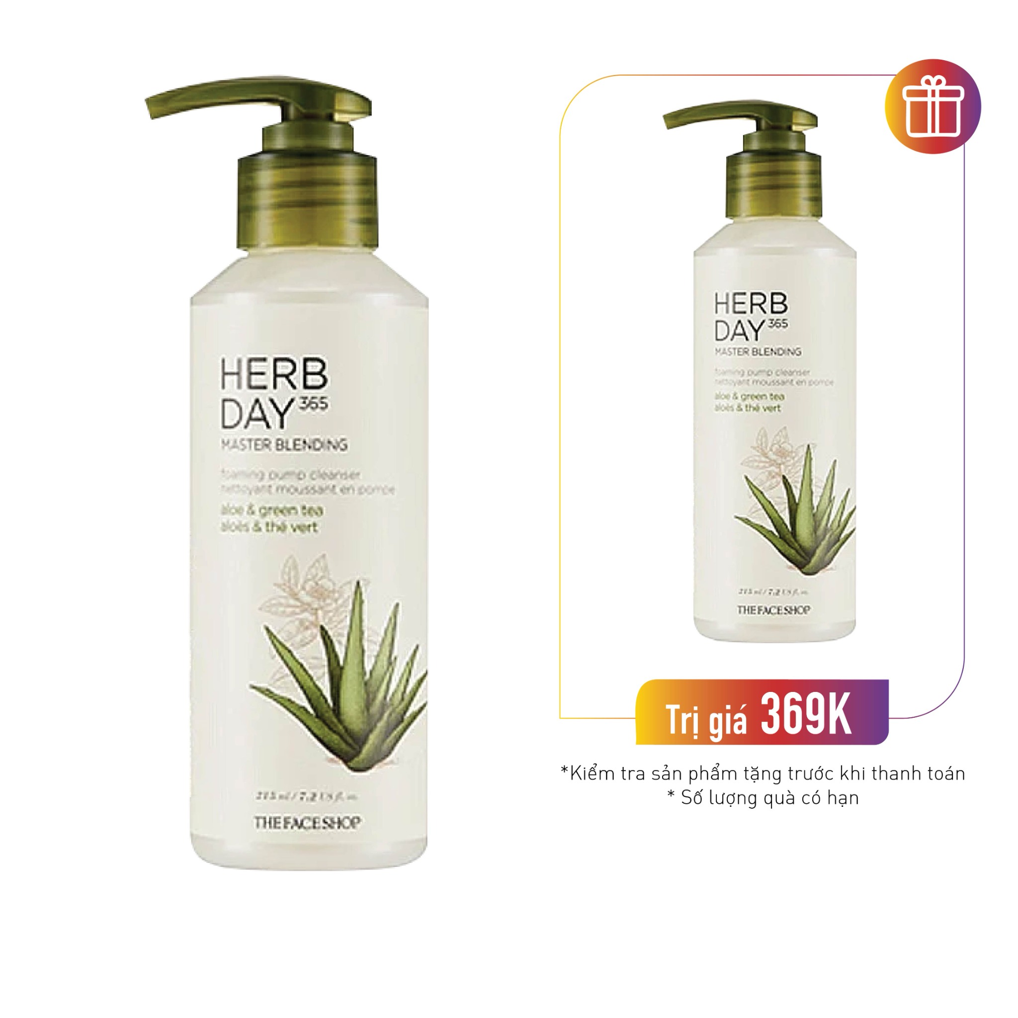 Sữa Rửa Mặt Dưỡng Ẩm Thefaceshop Herb Day 365 Master Blending Liquid Foam Aloe & Greentea (215Ml)