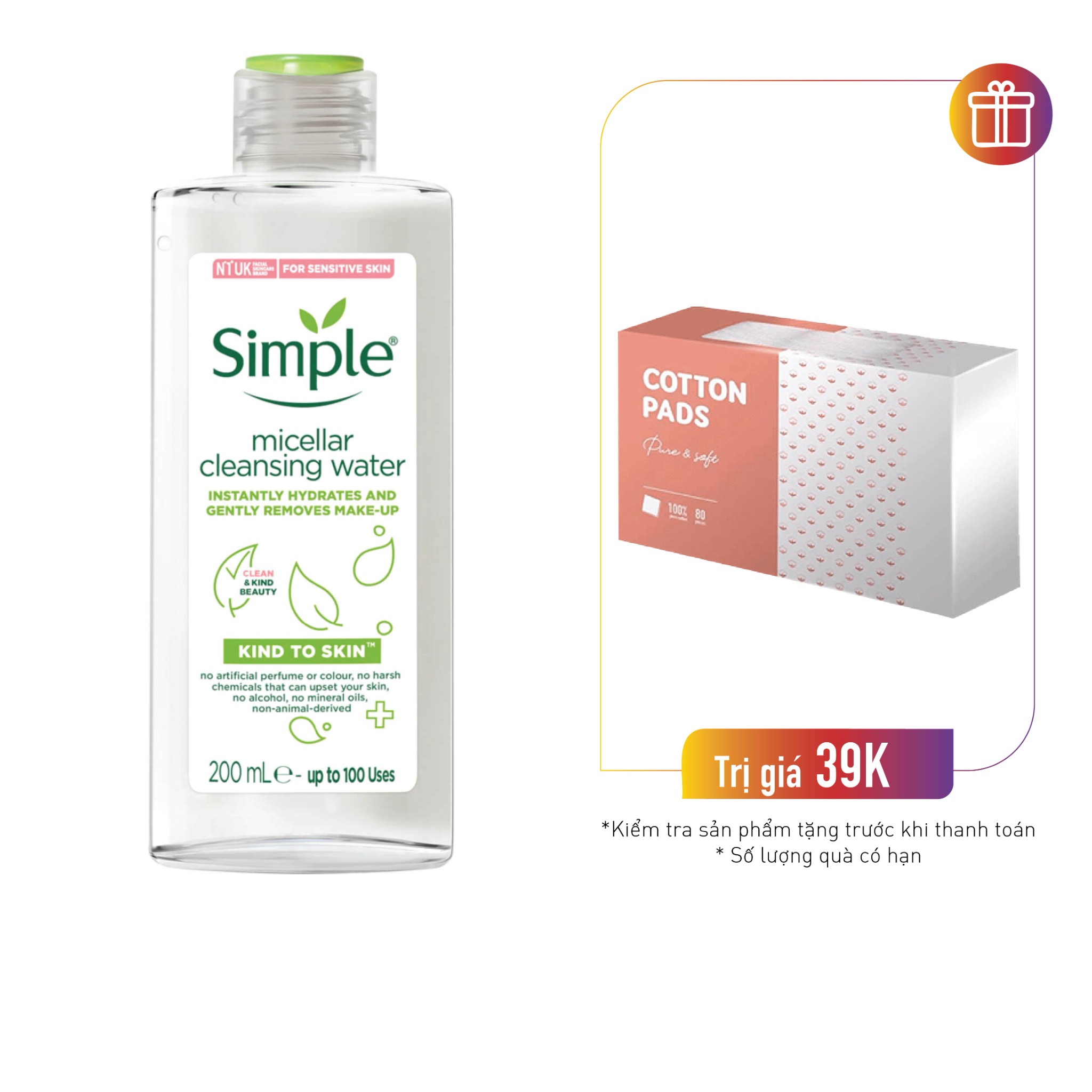 Nước Tẩy Trang Làm Sạch Và Cấp Ẩm Tức Thì Simple Micellar Cleansing Water 200Ml