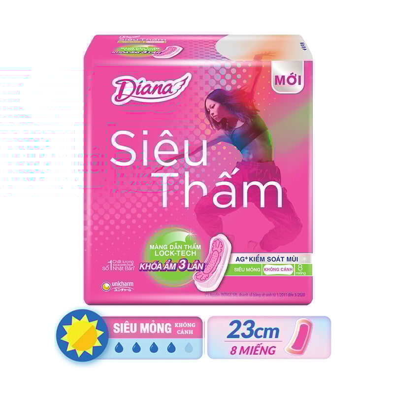 Băng Vệ Sinh Diana Siêu Thấm Siêu Mỏng Không Cánh 23Cm