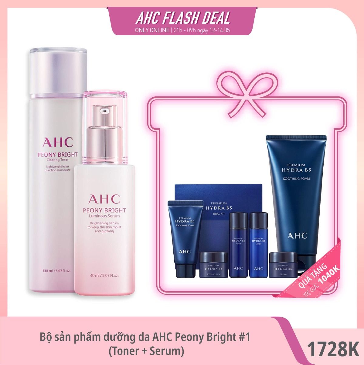 Bộ Sản Phẩm Dưỡng Da Ahc Peony Bright & Premium Hyadra #1 (Toner + Serum)