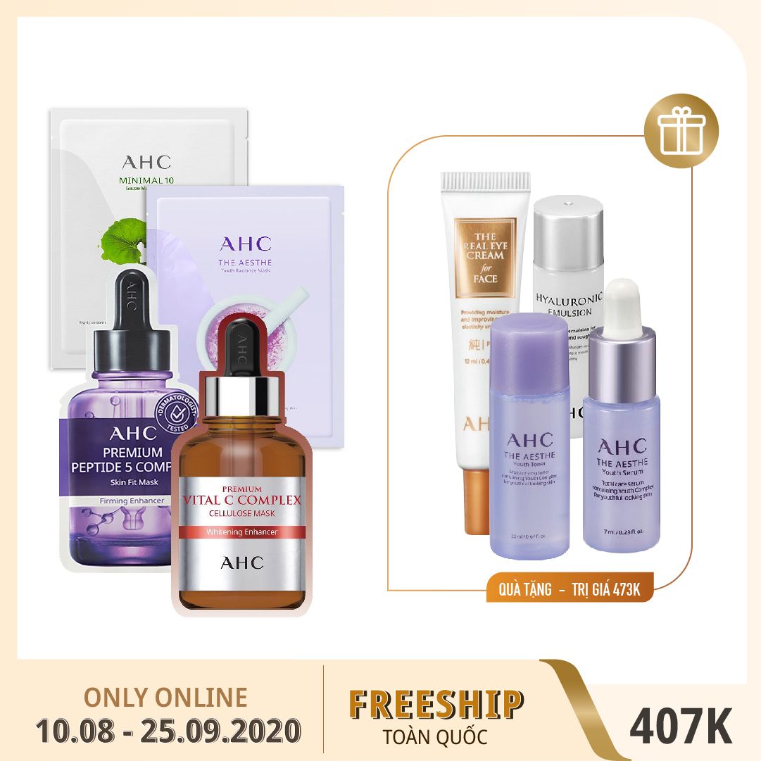 Combo Mặt Nạ Giấy Ahc Dưỡng Da Săn Chắc, Sáng Mịn (Premium + The Aesthe + Minimal) 8Pc