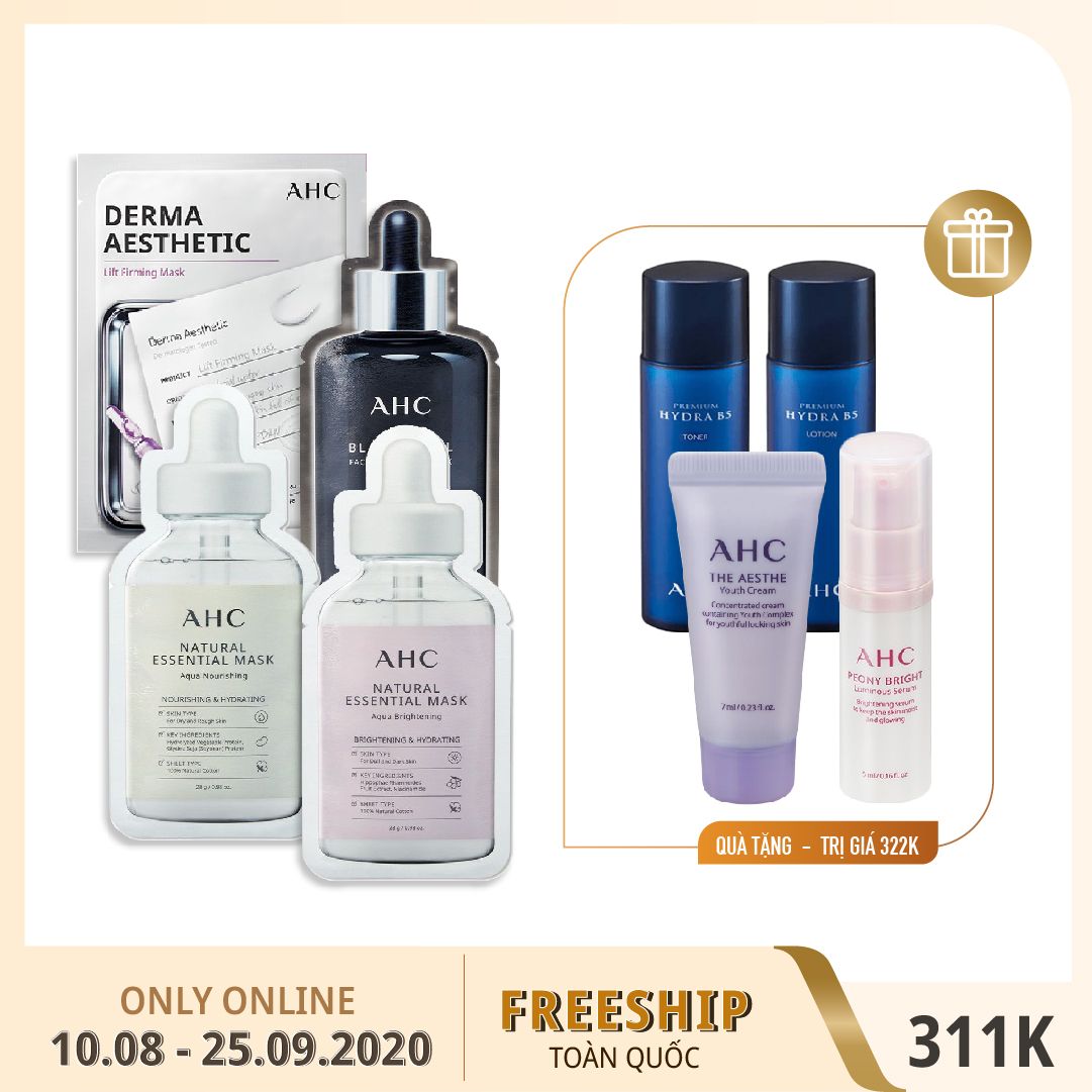 Combo Mặt Nạ Ahc Nâng Cơ Làm Săn Chắc, Sáng Da (Derma + Natural Essential) - 8Pc
