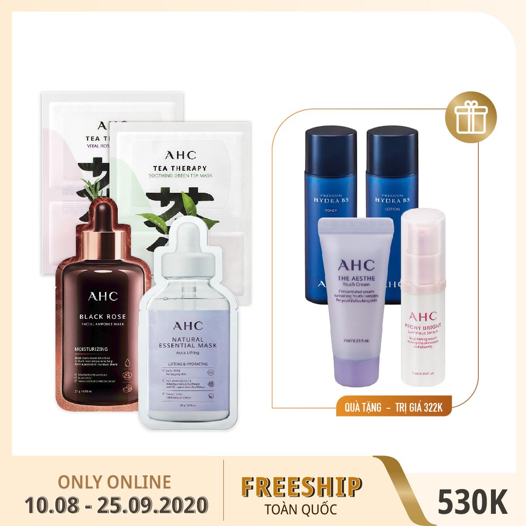 Combo Mặt Nạ Ahc Cấp Ẩm, Phục Hồi Sức Sống Làn Da (Tea Therapy + Natural Essential) 8Pc