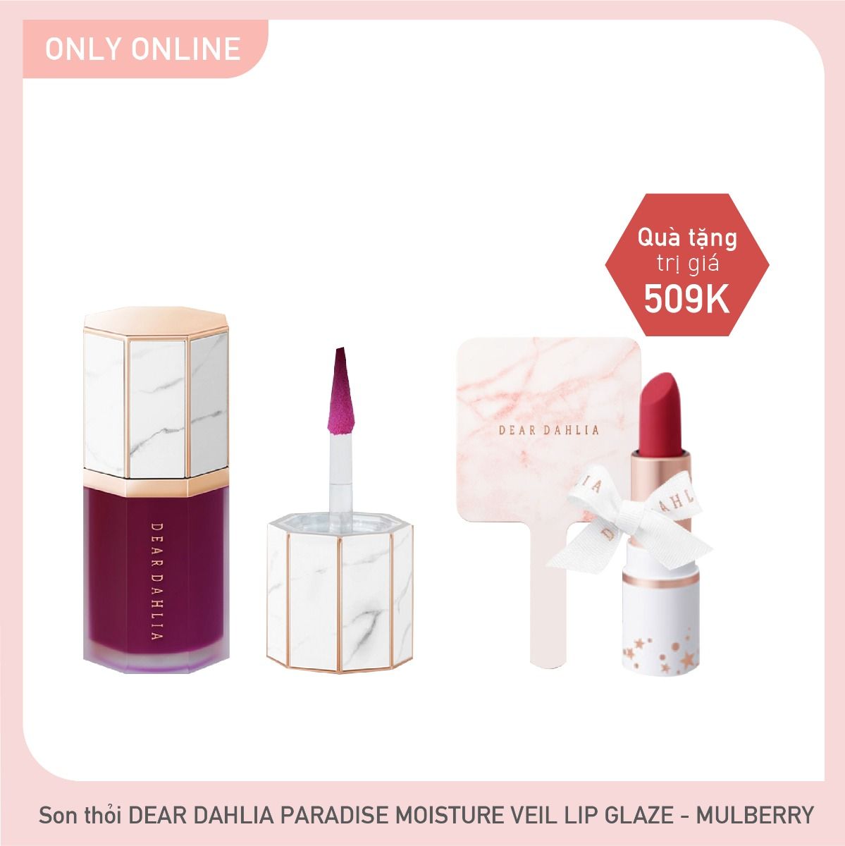Combo Son Nước Dưỡng Ẩm Dear Dahlia Paradise Moisture Veil Lip Glaze - Mulberry