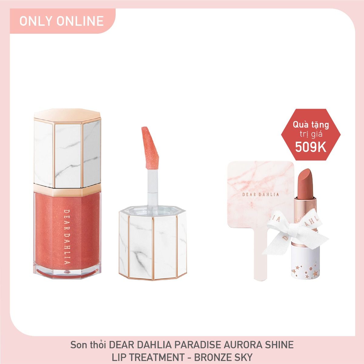 Combo Son Nước Bóng Có Nhũ Dear Dahlia Paradise Aurora Shine Lip Treatment #Bronze Sky