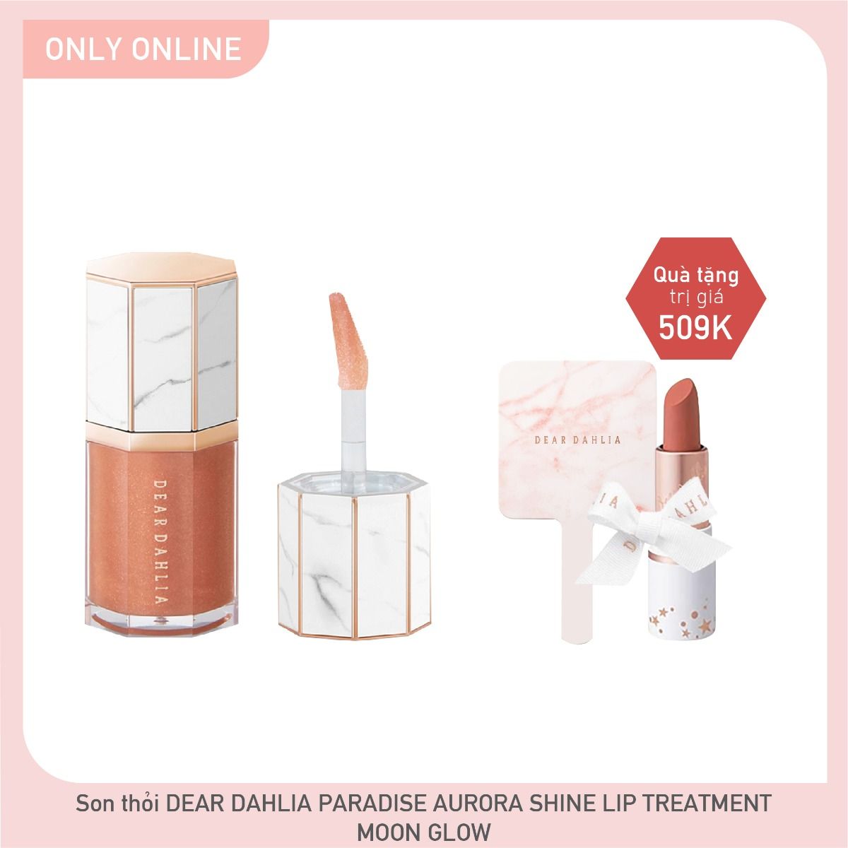 Combo Son Nước Bóng Có Nhũ Dear Dahlia Paradise Aurora Shine Lip Treatment - Moon Glow