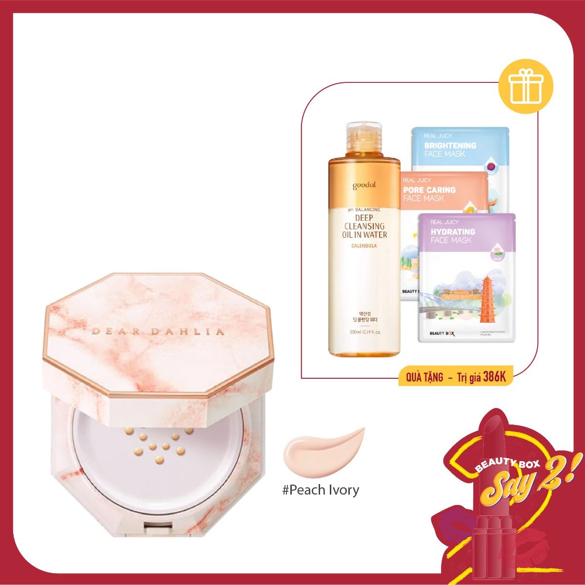 Combo Dưỡng Da & Kem Nền Dear Dahlia Blooming Edition Skin Paradise Pure Moisture Cushion Foundation (Peach Ivory)