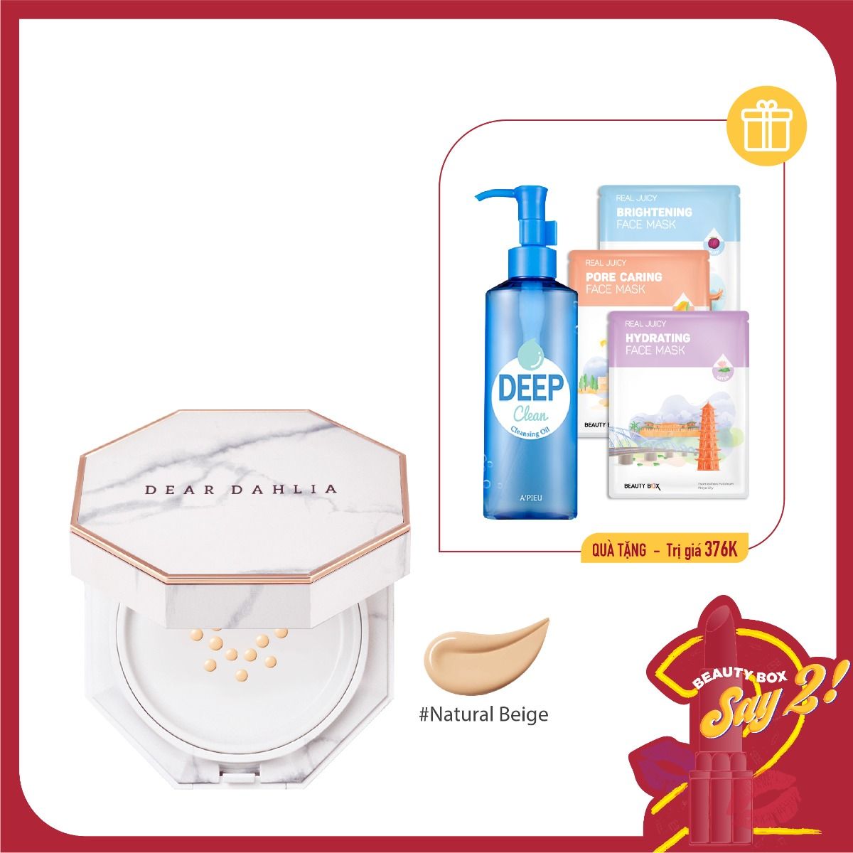 Combo Dưỡng Da Làm Sạch & Kem Nền Dear Dahlia Skin Paradise Pure Moisture Cushion Foundation (Natural Beige)