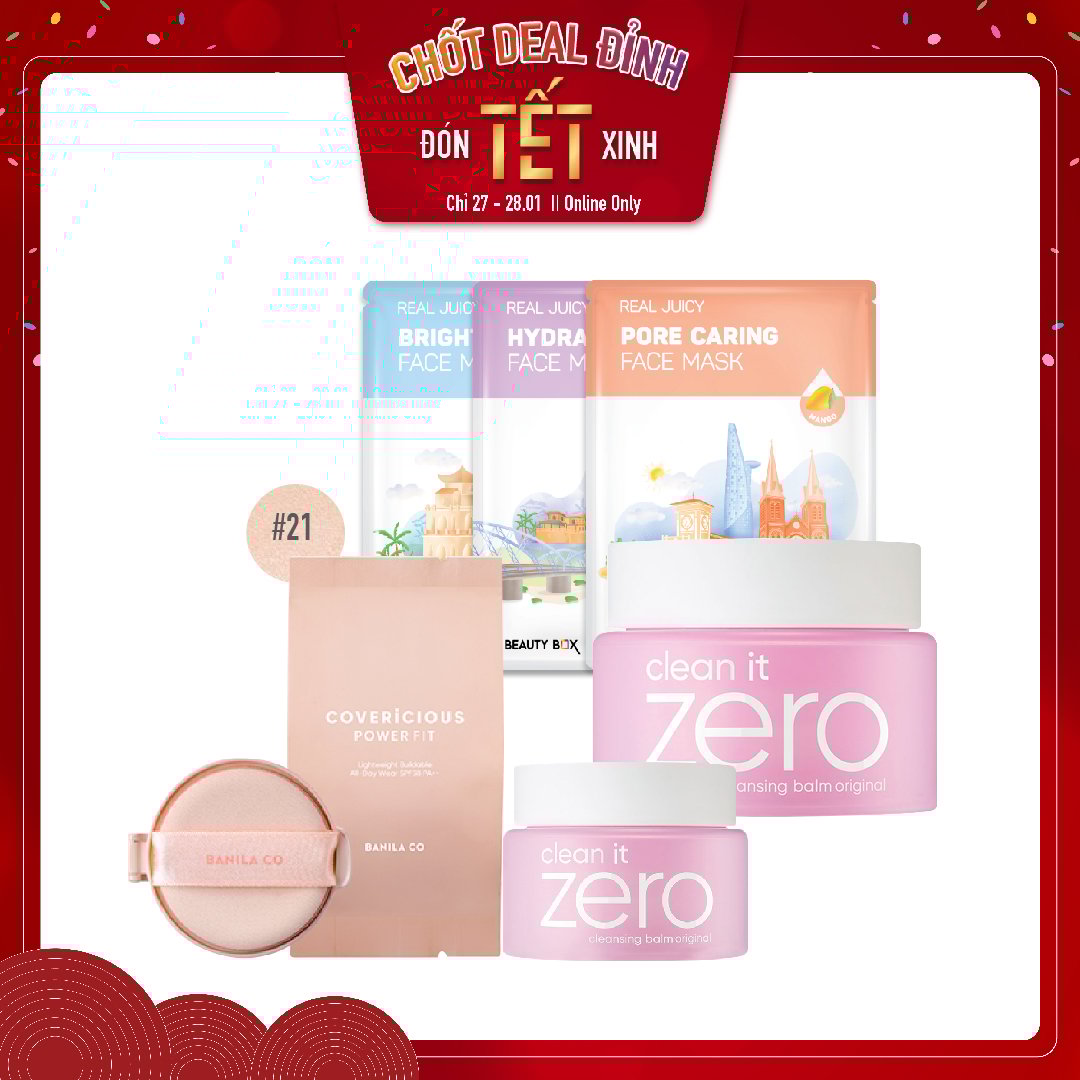 Combo Tẩy Trang & Phấn Nước Trang Điểm Banila Co Covericious Power Fit Cushion (6Pc)