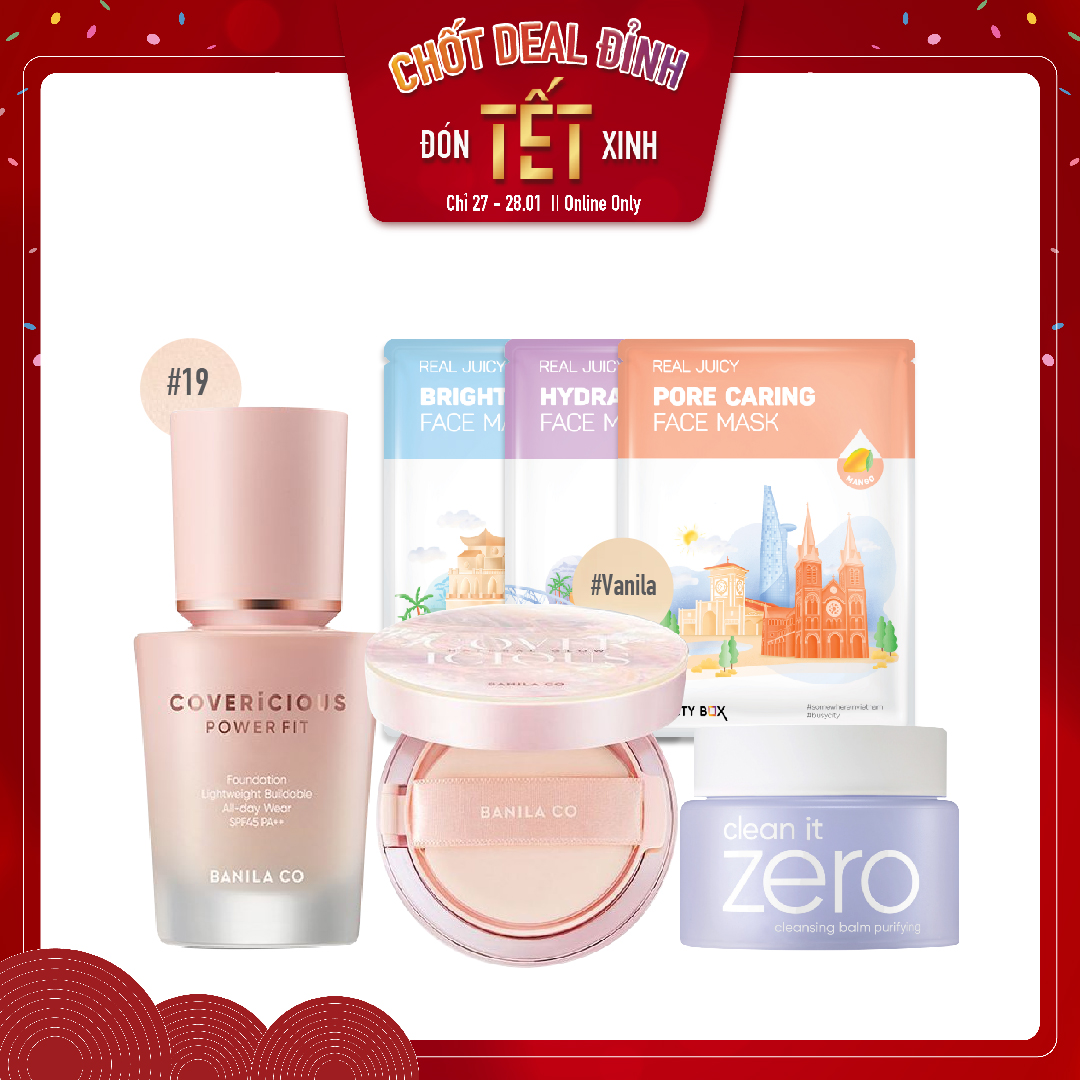 Combo Trang Điểm Hiệu Ứng Căng Mượt Banila Co Covericious Natural Glow Cushion (6C)