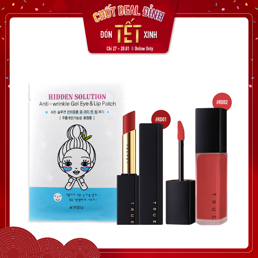 Combo Son Thỏi Lì A'pieu True Velvet Lipstick Rd01 Lovegraphy (3Pc)