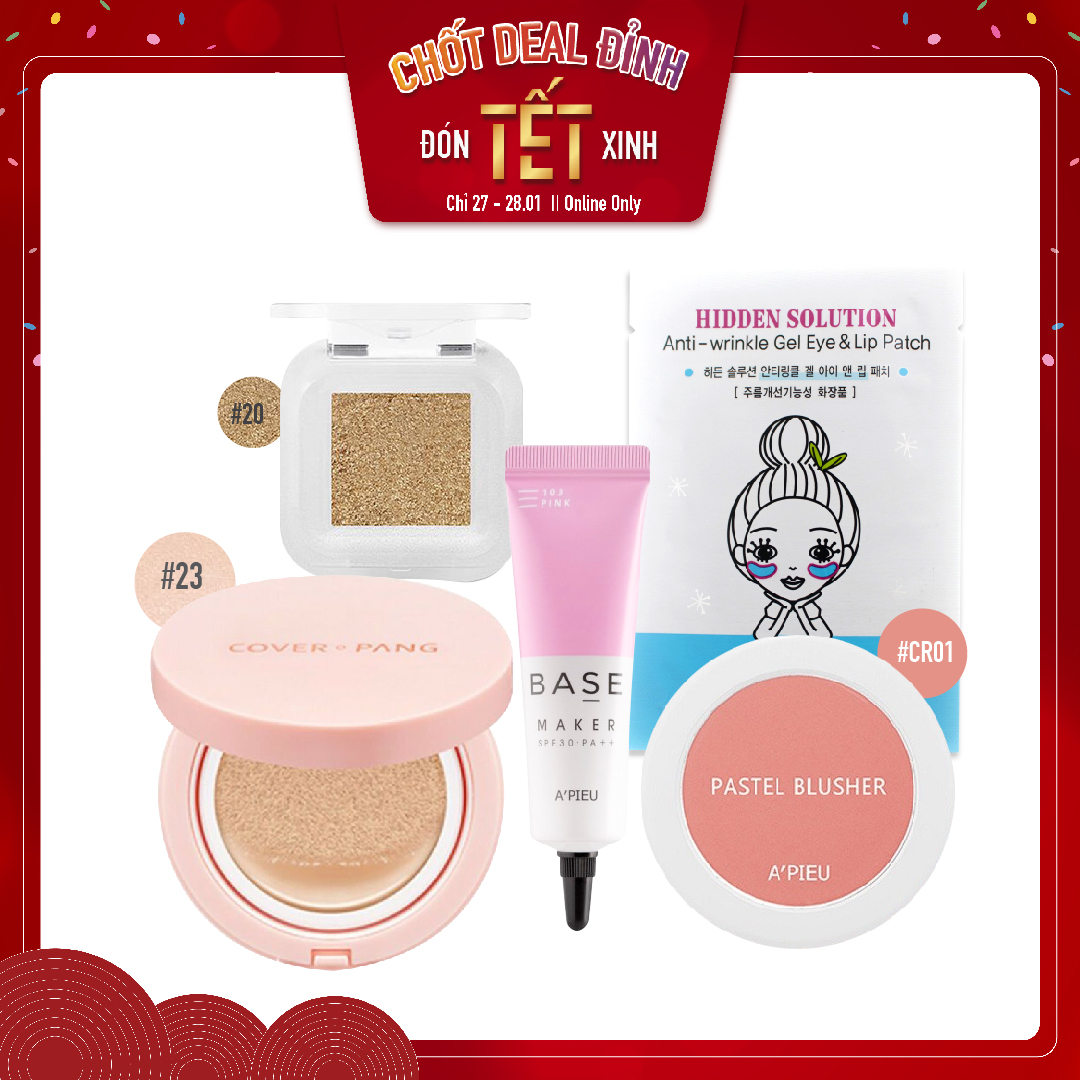 Combo Phấn Nước Tạo Hiệu Ứng Căng Bóng A'pieu Cover - Pang Glow Cushion No.23 (5Pc)
