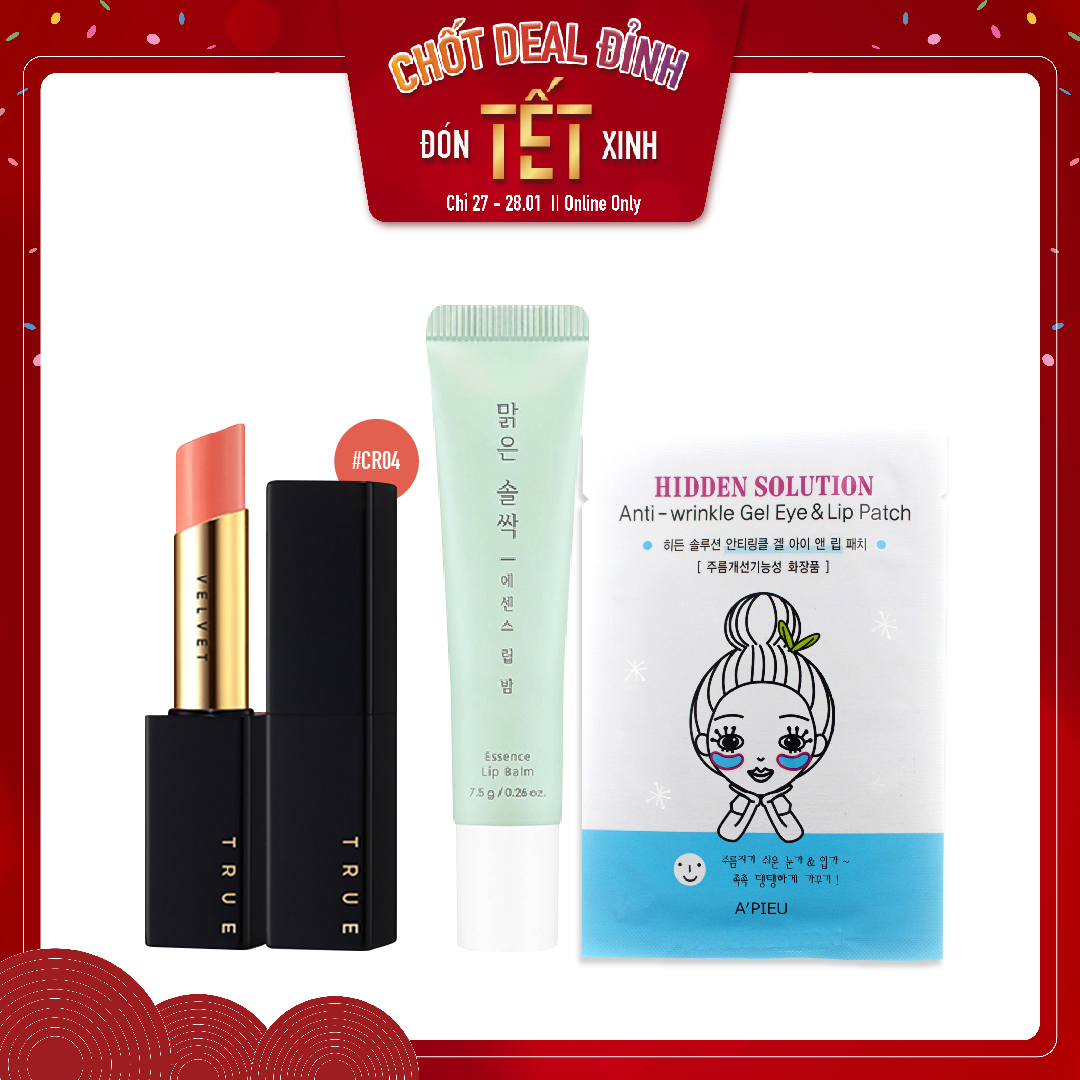 Combo Son Dưỡng & Son Thỏi Lì A'pieu True Velvet Lipstick Cr04 (3Pc)