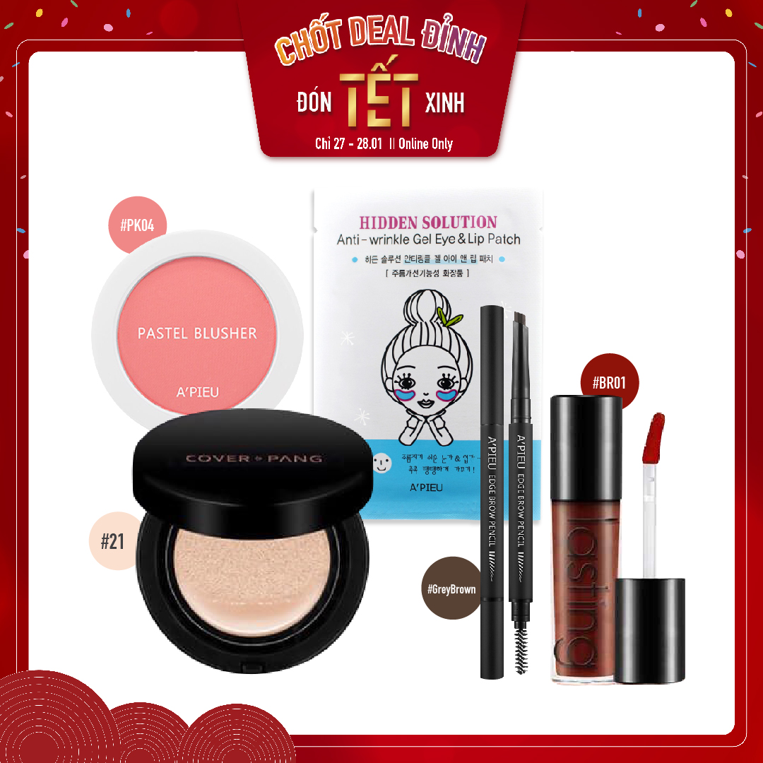 Combo Phấn Nước Che Phủ Hoàn Hảo, Lâu Trôi A'pieu Cover - Pang Long Wear Cushion No.21 (5Pc)
