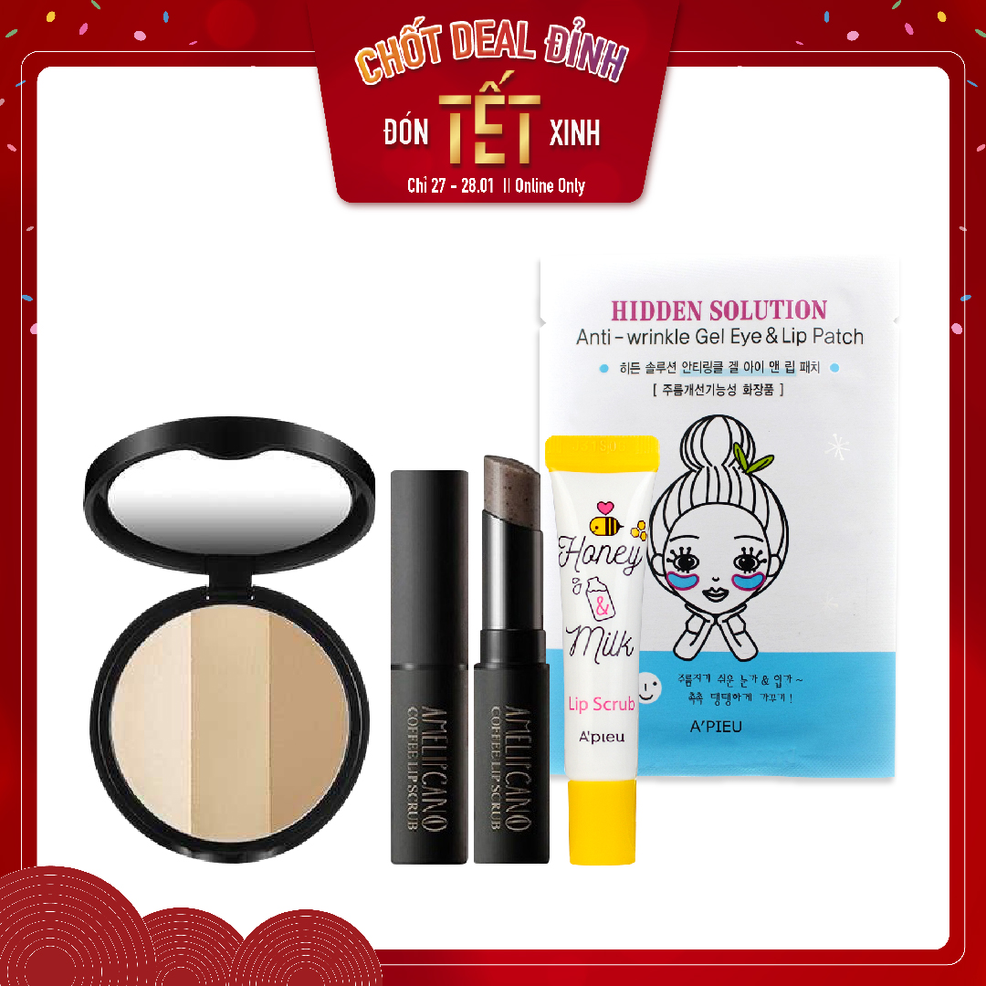 Combo Tẩy Da Chết Môi & Phấn Tạo Khối A'pieu 3D Contouring Kit (4Pc)