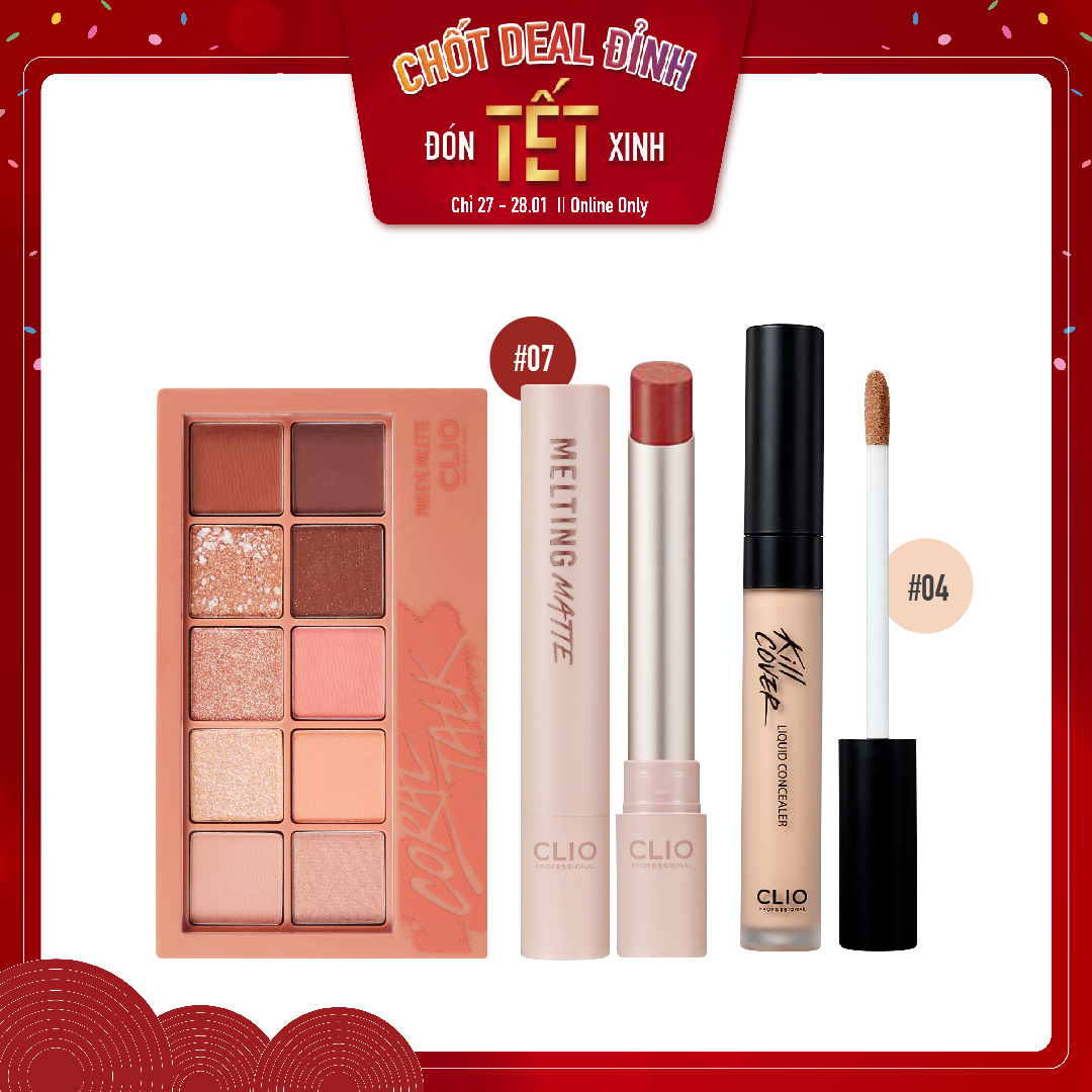Combo Son Lì & Màu Mắt Ánh Nhũ Clio Pro Eye Palette Clio Pro Eye Palette 03 Coral Talk
