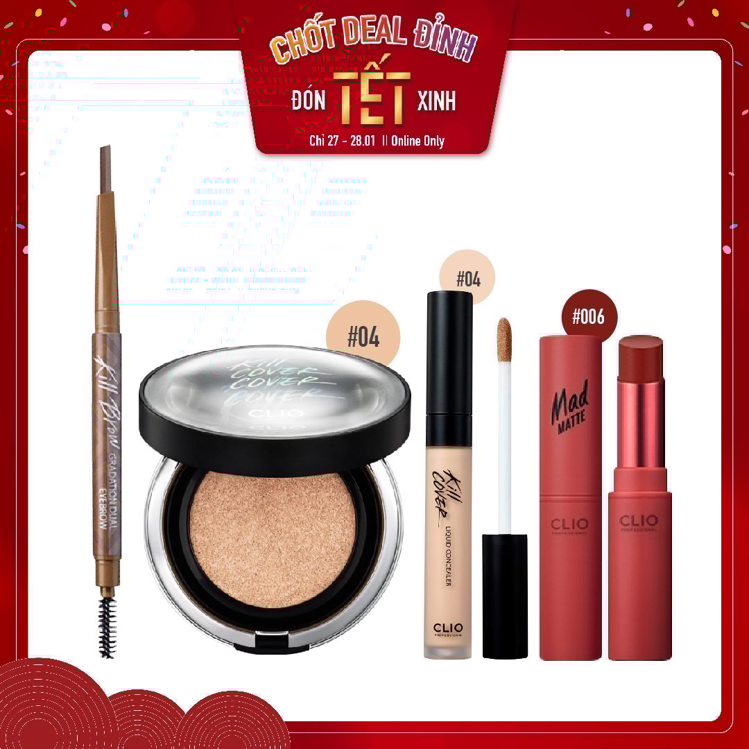 Combo Son Lì & Phấn Nước Hiệu Ứng Mịn Clio Kill Cover Founwear Cushion Xp Spf50+ Pa+++ 04 Ginger