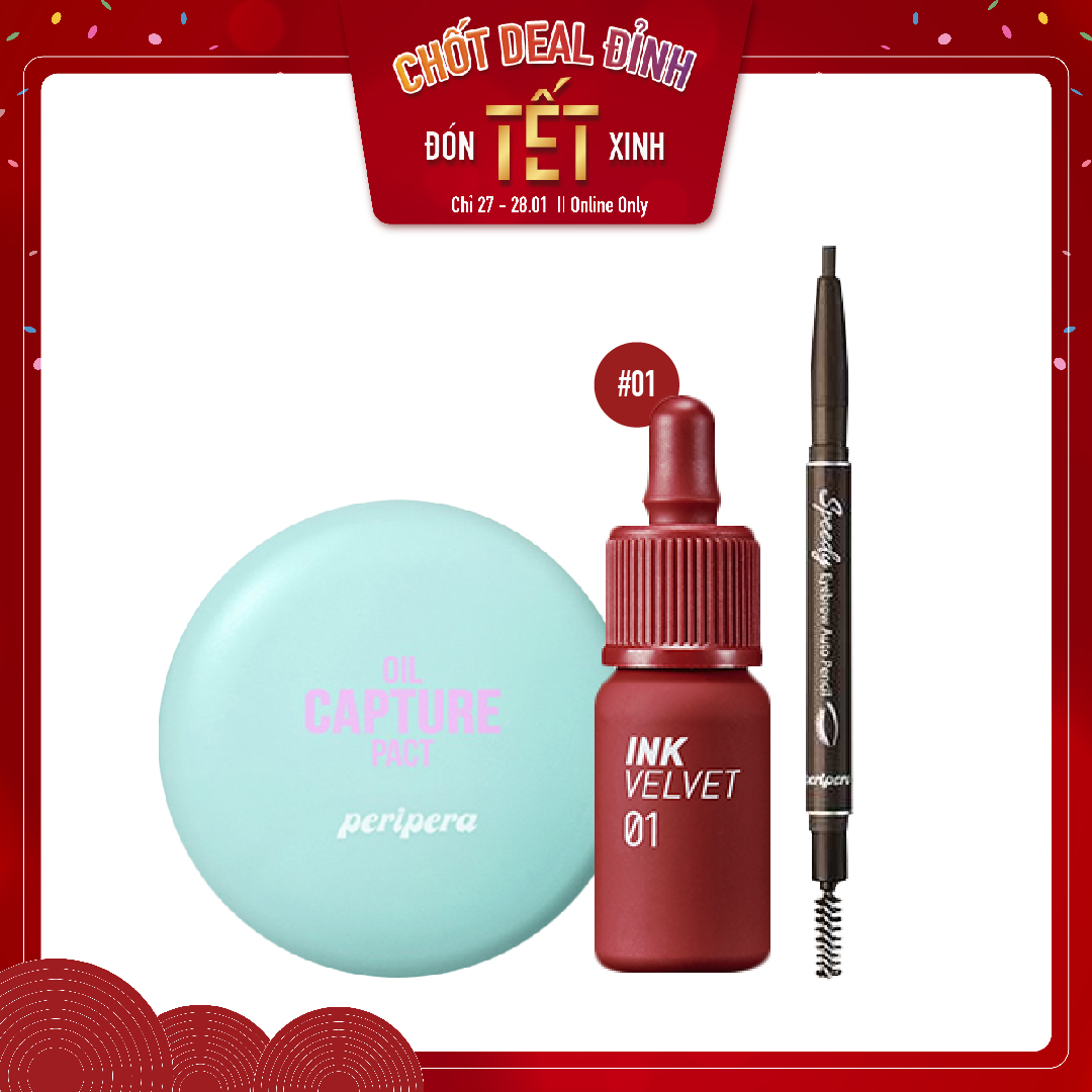 Combo Son Tint & Phấn Phủ Kiềm Dầu Peripera Oil Capture Pact 10G (3Pc)