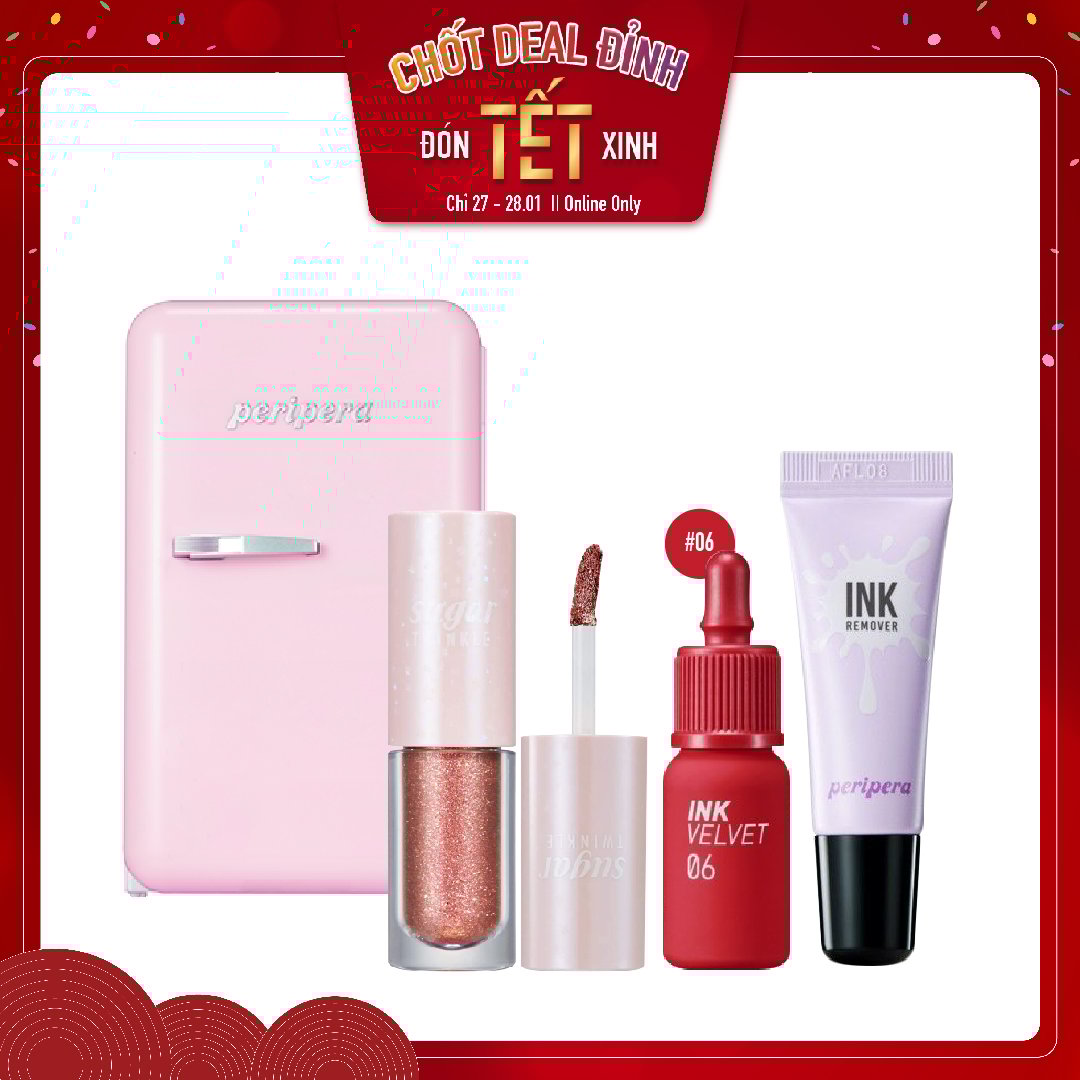 Combo Màu Mắt Ánh Nhũ & Son Tint Hiệu Ứng Nhung Mịn Peripera Ink Velvet (4Pc)