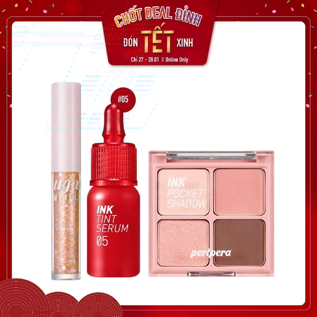 Combo Son Tint & Bảng Phấn Mắt Nhũ Peripera Ink Pocket Shadow Palette 002 Once Upon A Pink