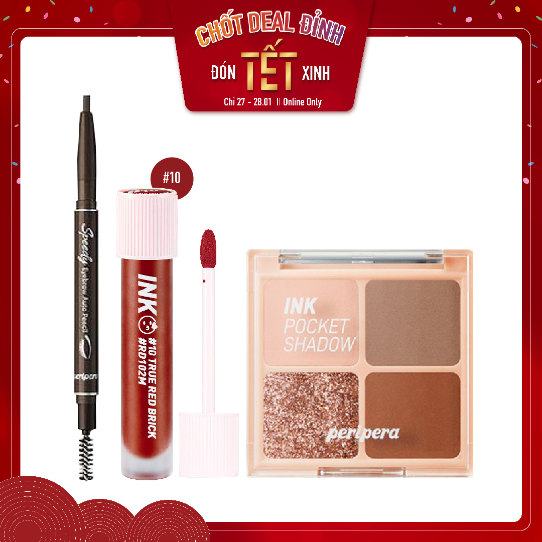 Combo Son Kem Lì & Bảng Phấn Mắt Nhũ Peripera Ink Pocket Shadow Palette (3Pc)