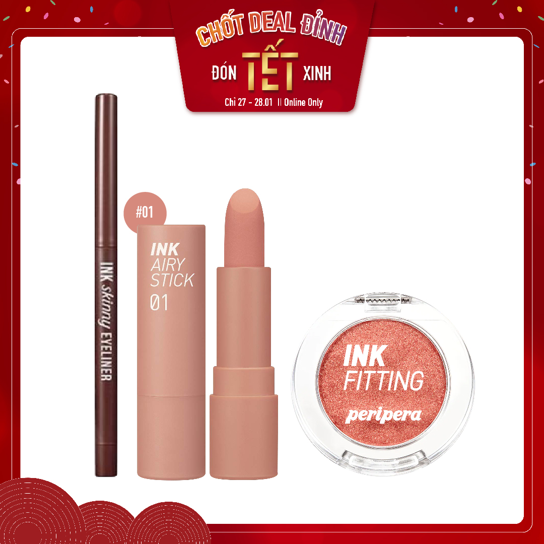 Combo Màu Mắt & Son Thỏi Hiệu Ứng Nhung Mịn Peripera Ink Airy Stick (3Pc)