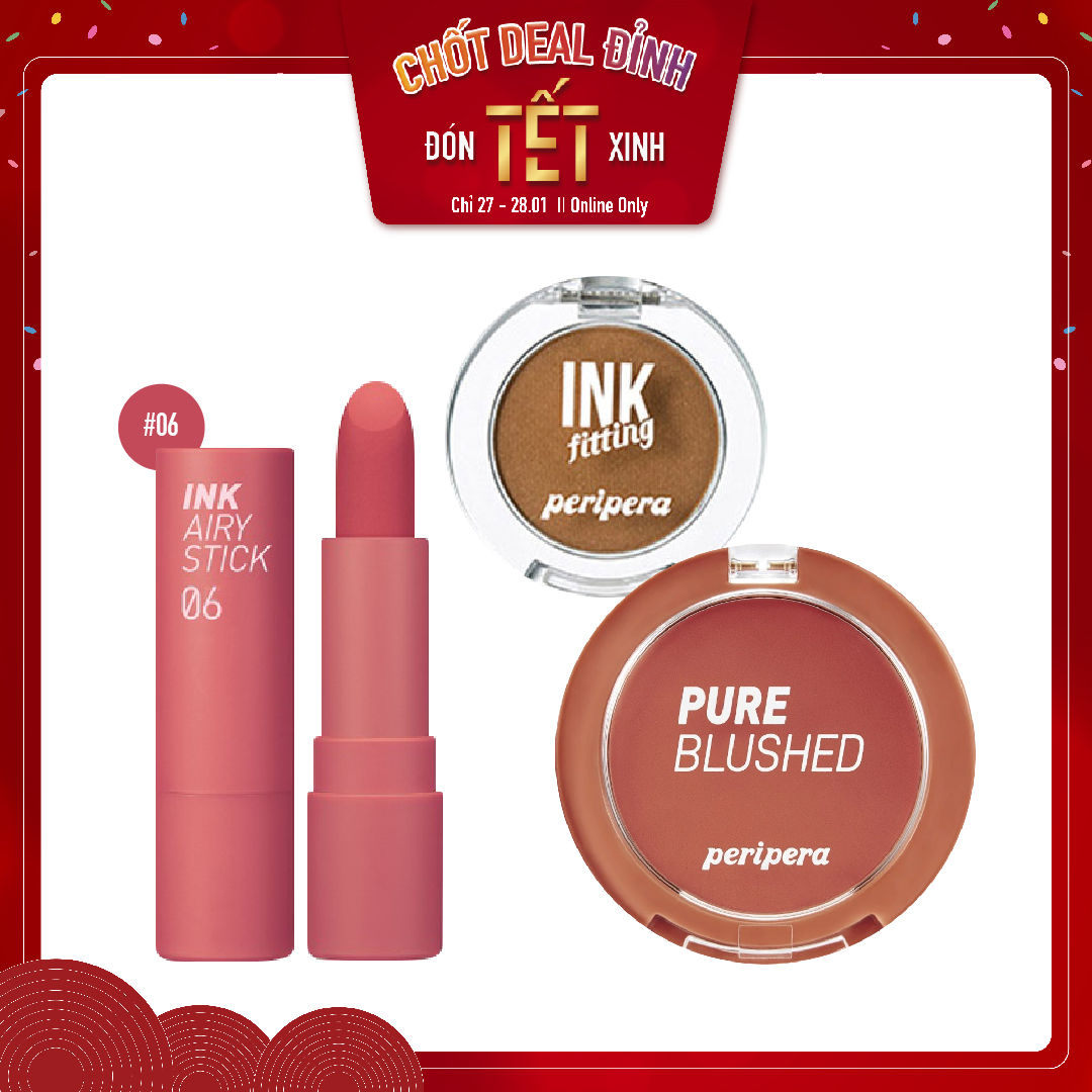 Combo Màu Mắt & Son Thỏi Hiệu Ứng Nhung Mịn Peripera Ink Airy Stick (3Pc)