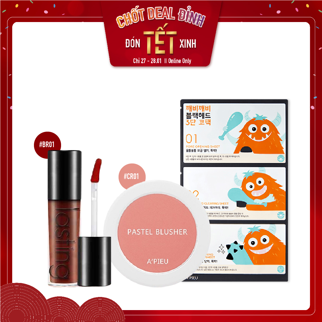 Combo Son Tint Bóng & Phấn Má Hồng Hiệu Ứng Tự Nhiên A'pieu Pastel Blusher Cr01