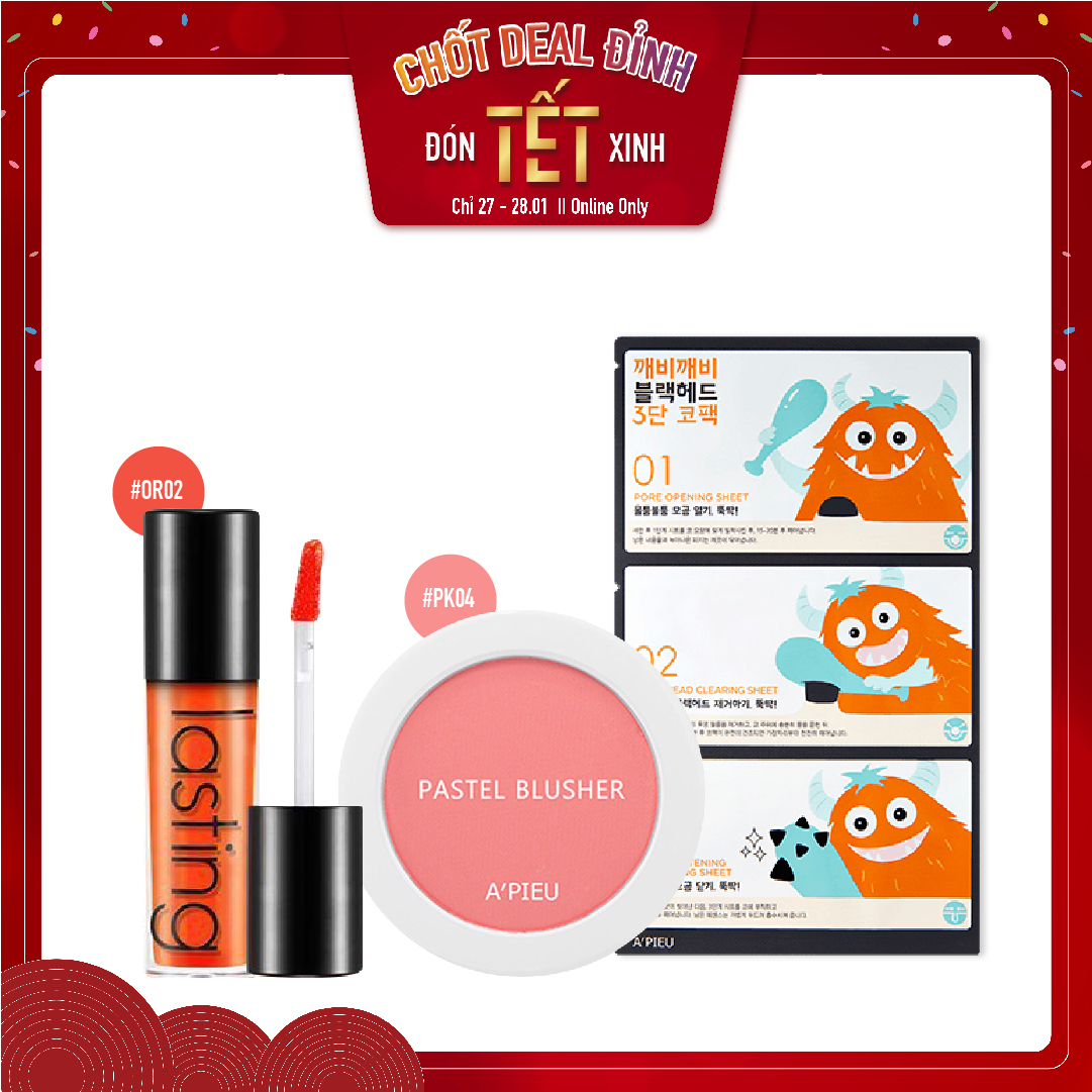 Combo Son Tint & Phấn Má Hồng Hiệu Ứng Tự Nhiên A'pieu Pastel Blusher Pk04