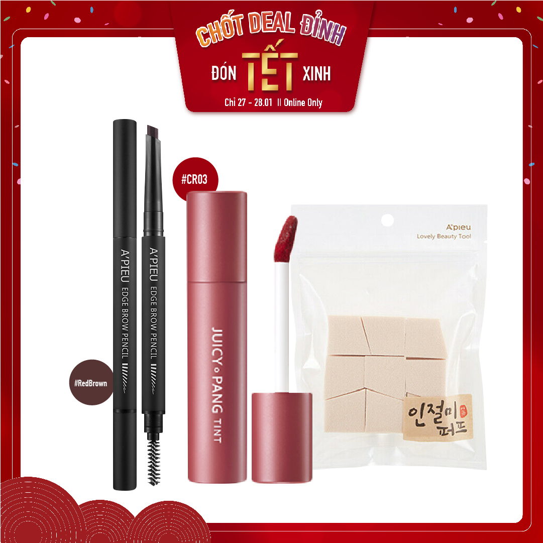 Combo Chì Vẽ Mày & Son Nước Lì A'pieu Juicy Pang Tint Cr03_Jujube