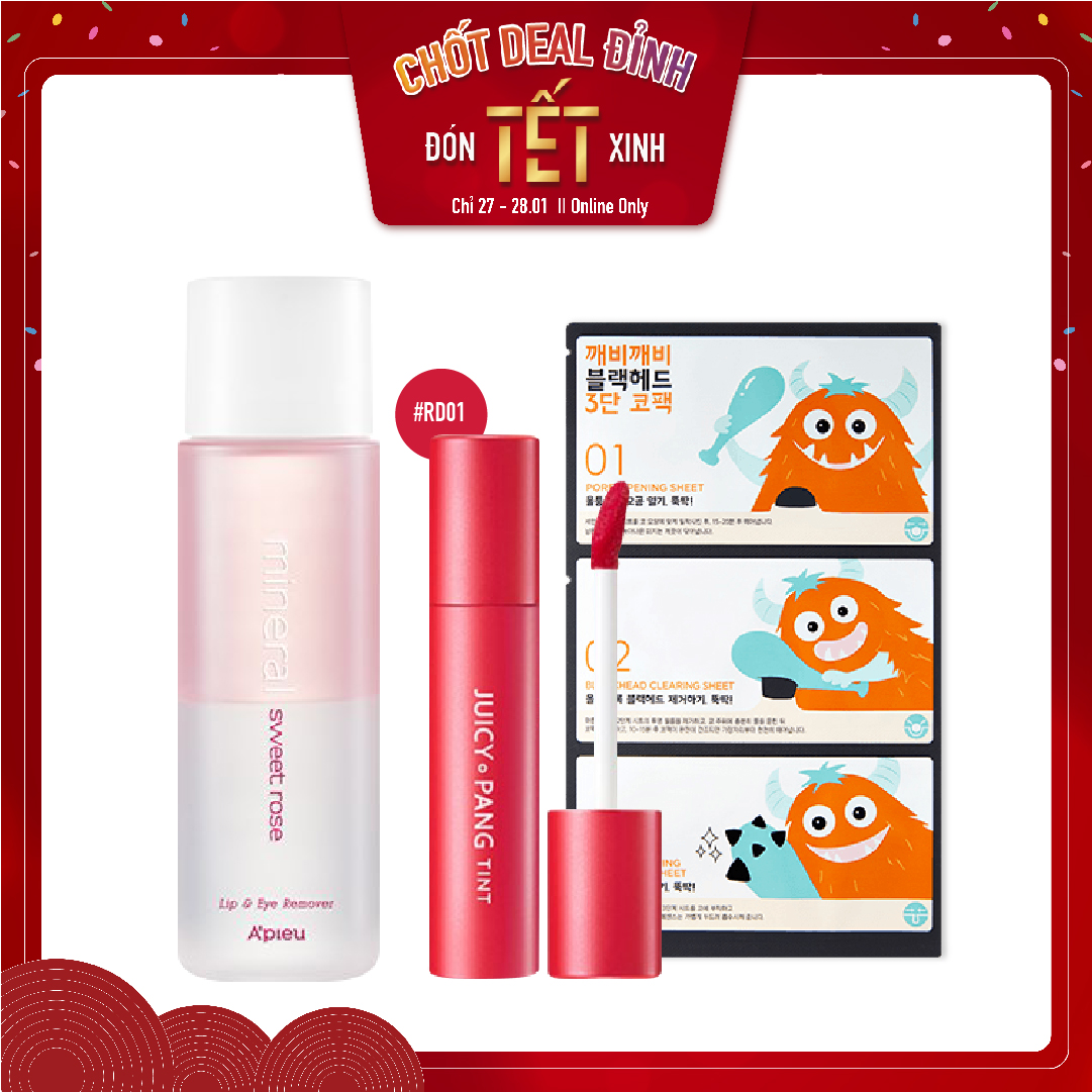 Combo Tẩy Trang Mắt Môi & Son Nước Lì A'pieu Juicy Pang Tint Rd01_Apple