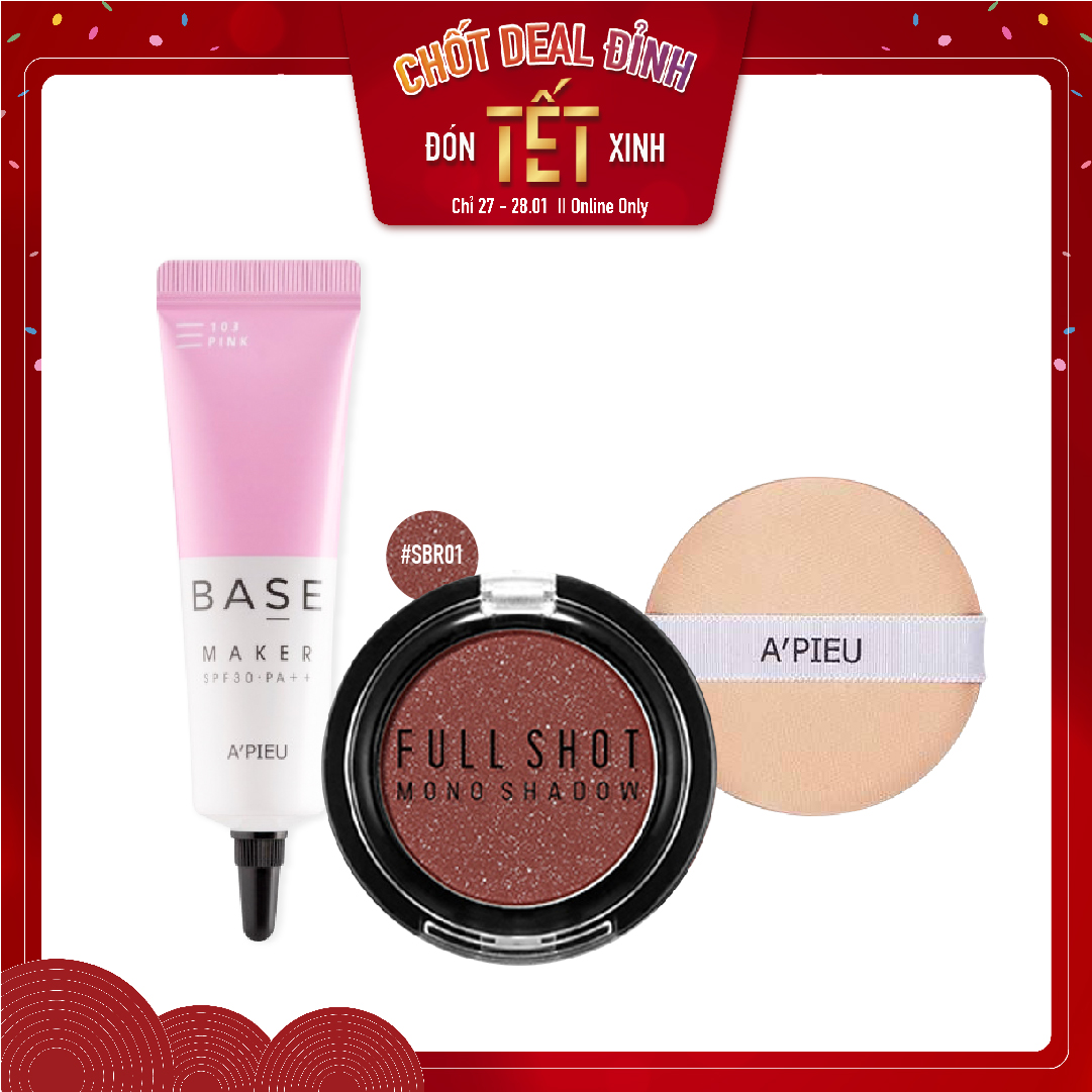 Combo Màu Mắt & Kem Lót Nâng Tone Hồng Da A'pieu Base Maker Spf30/Pa++ (#103 Pink)