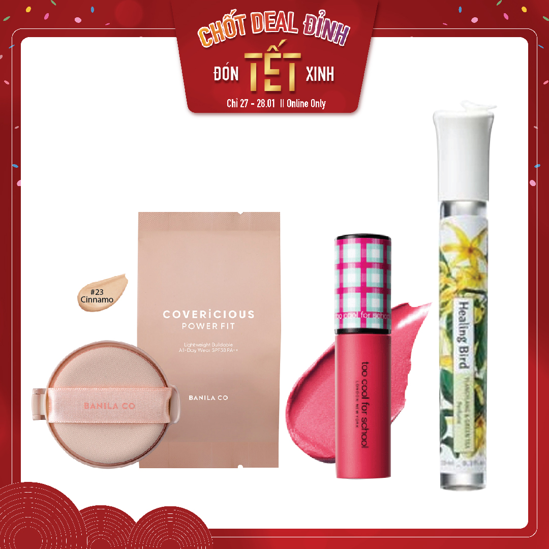 Combo Son Kem &  Lõi Phấn Nước Trang Điểm Banila Co Covericious Power Fit Cushion 23 Cinnamon