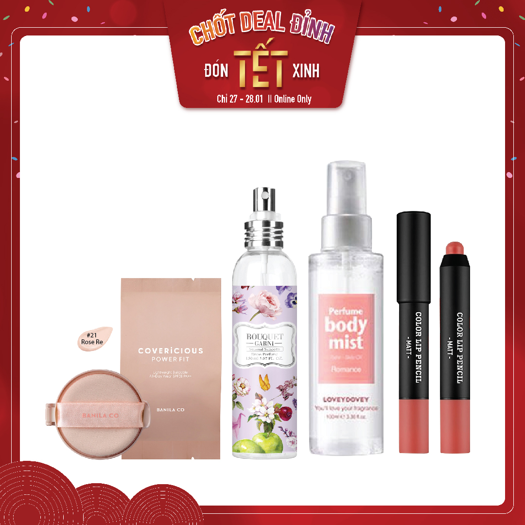 Combo Nước Hoa & Lõi Phấn Nước Trang Điểm Banila Co Covericious Power Fit Cushion 21 Rose