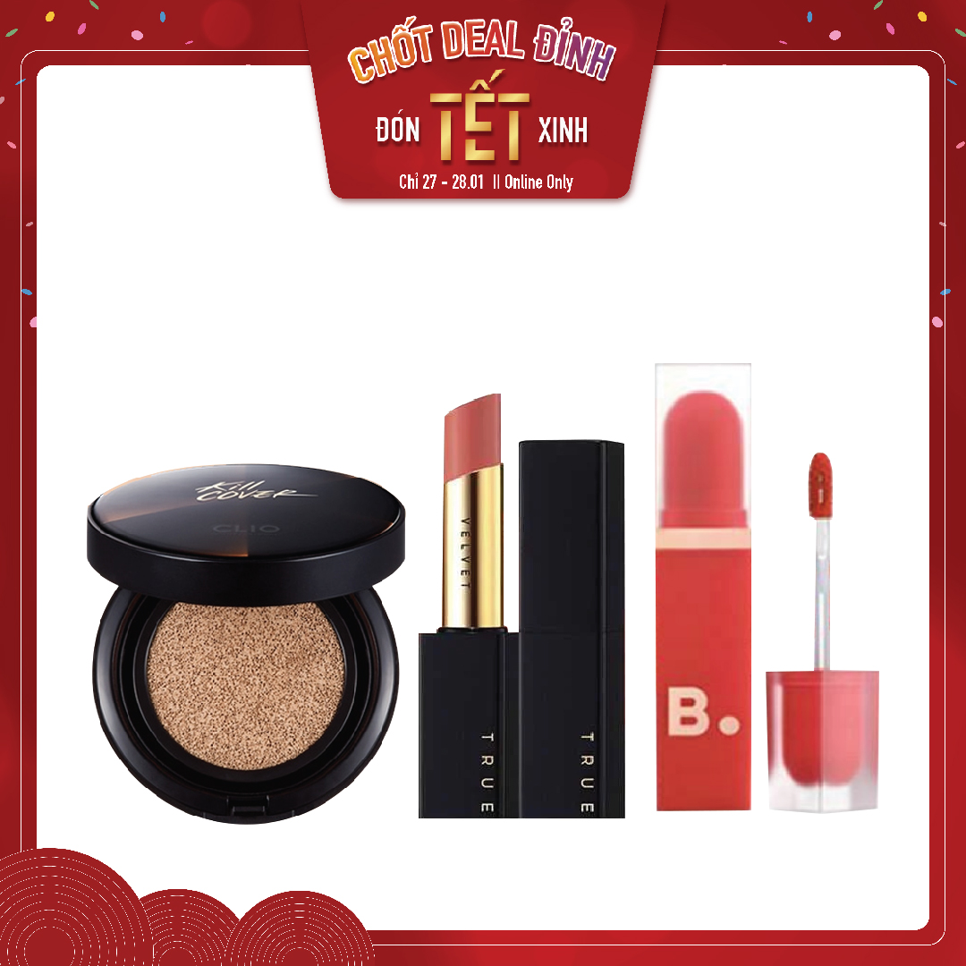 Combo Son Môi & Phấn Nước Trang Điểm Clio Kill Cover Conceal Cushion Spf45/Pa+ + 04 Ginger